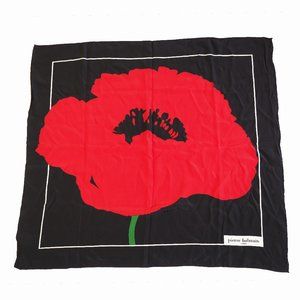 Vintage 80s Pierre Balmain Poppy Flower Silk Scarf Black Background
